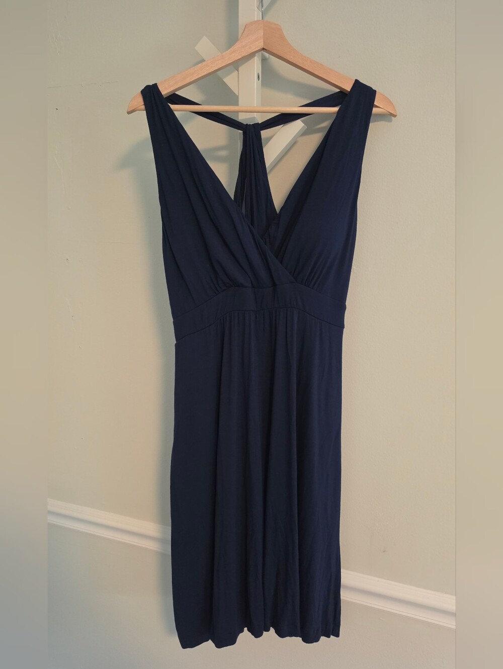 Soma Wknd Navy Faux Wrap Dress Large Sewn-In Cups V-Neck Stretch Soma Weekend